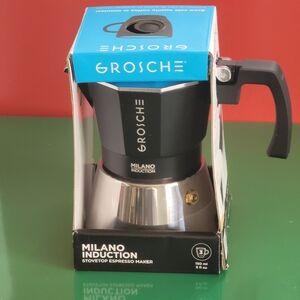 ❗️GROSCHE  Milano Induction Stovetop Espresso Maker Black & Stainless UNISEX ❗️